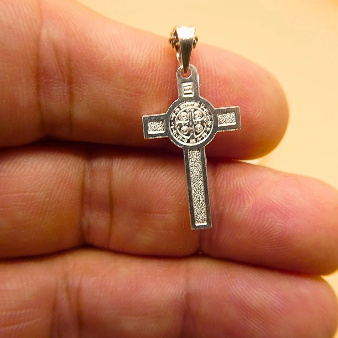 Silver Mini Saint Benedict Crucifix Necklace 18" - Image 5