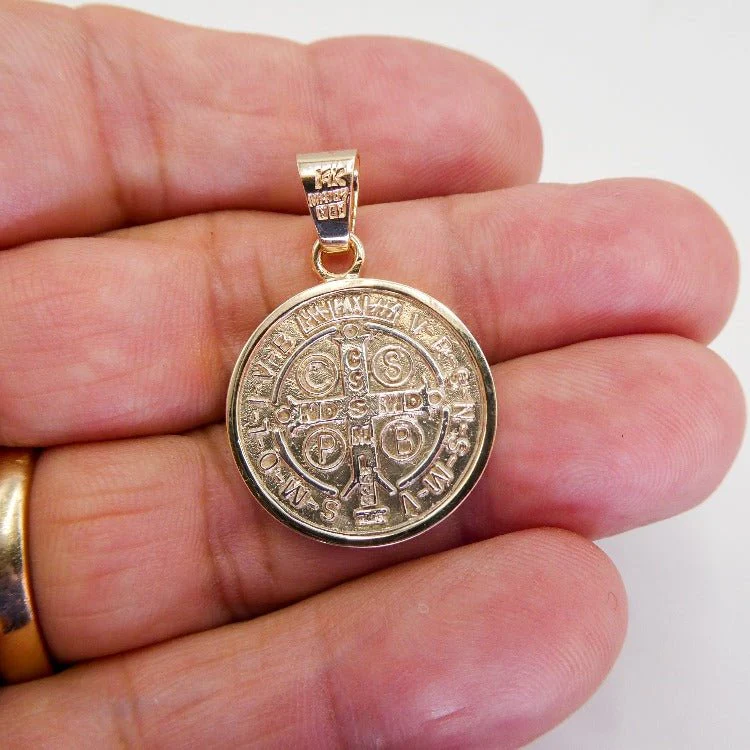 Silver 14k Gold Bezel St Benedict Medal Pendant 0.8" - Image 6