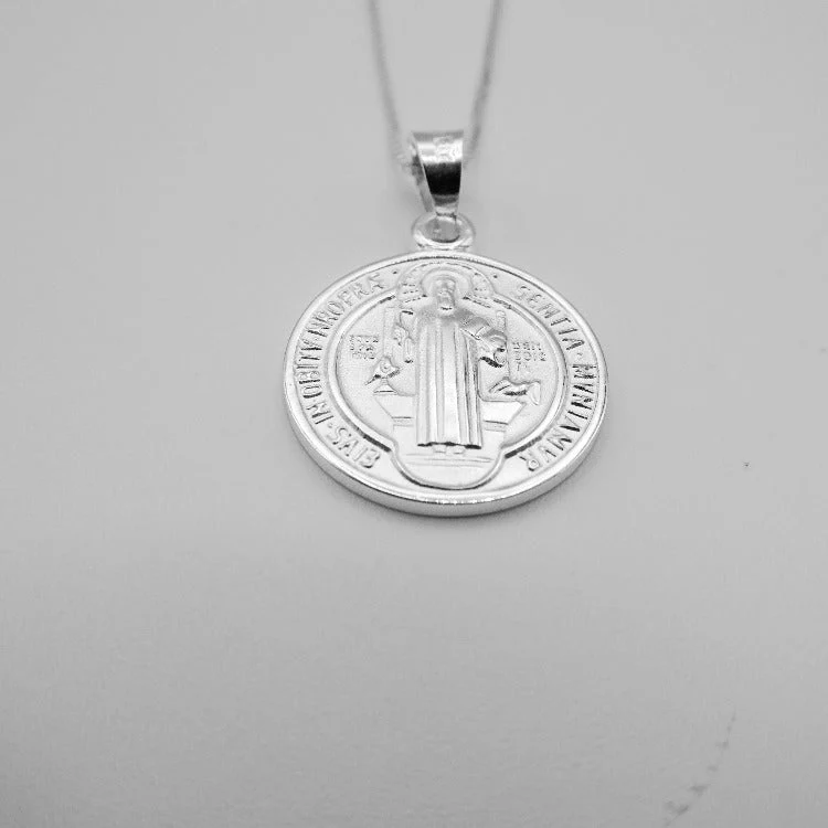 Silver Saint Benedict Medal Round Necklace 18-inch - Image 5