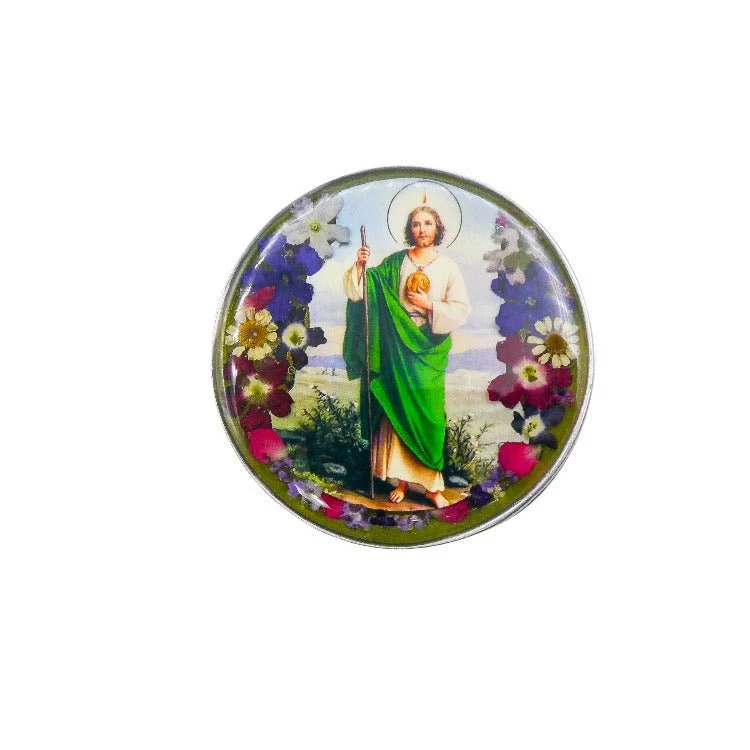 St Jude Rosary Box w/ Pressed Flowers 2.9" x 1.5" x 2"