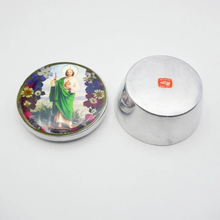 St Jude Rosary Box w/ Pressed Flowers 2.9" x 1.5" x 2" - Image 4