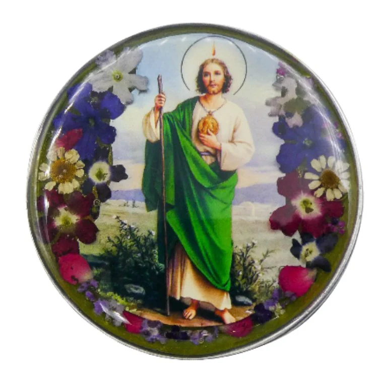 St Jude Rosary Box w/ Pressed Flowers 2.9" x 1.5" x 2" - Image 5