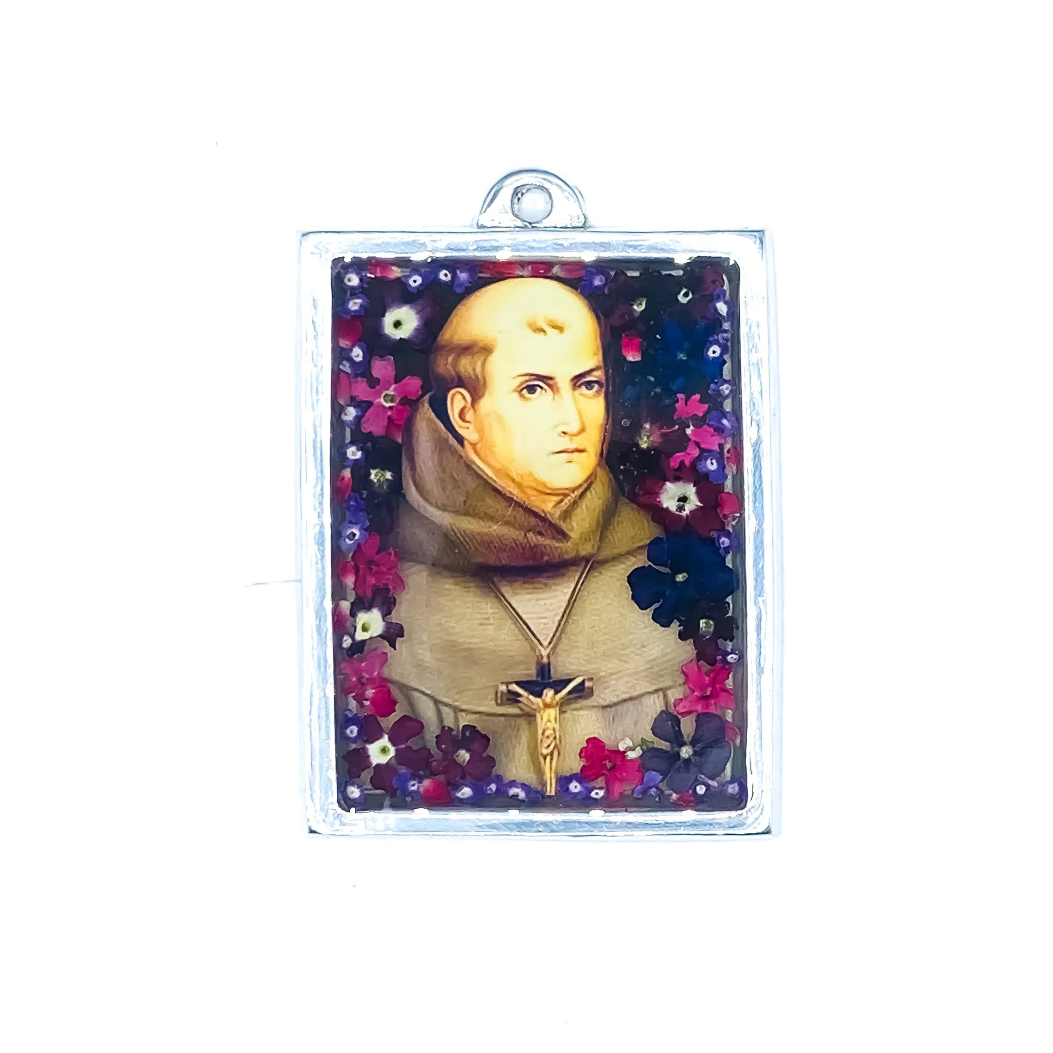 St Junipero Serra Wall Frame w/ Pressed Flowers 4.5" x 3.2"