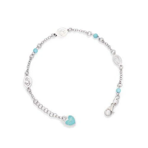 Silver Christ & Mary Bracelet w/ Sky Blue Stones 7.5"