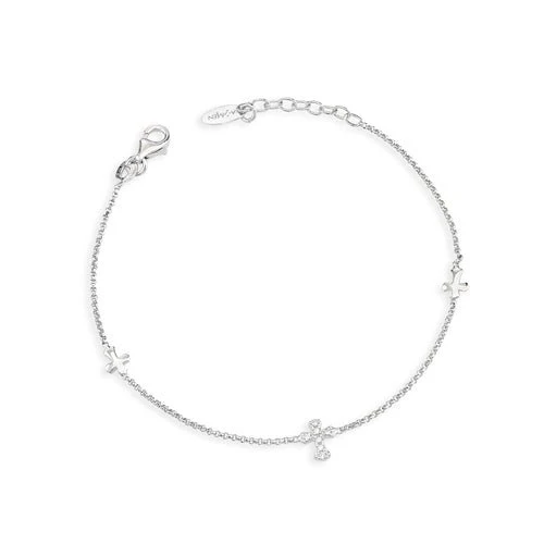 Silver Three Cross Bracelet w/ Zirconias 7.5