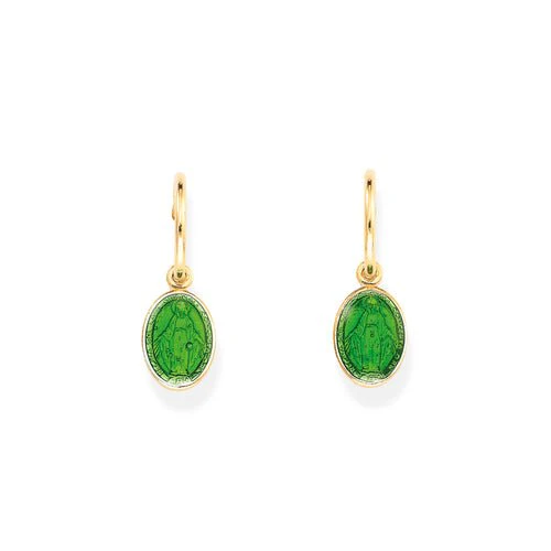 Gold Vermeil Madonna Earrings w/ Green Enamel