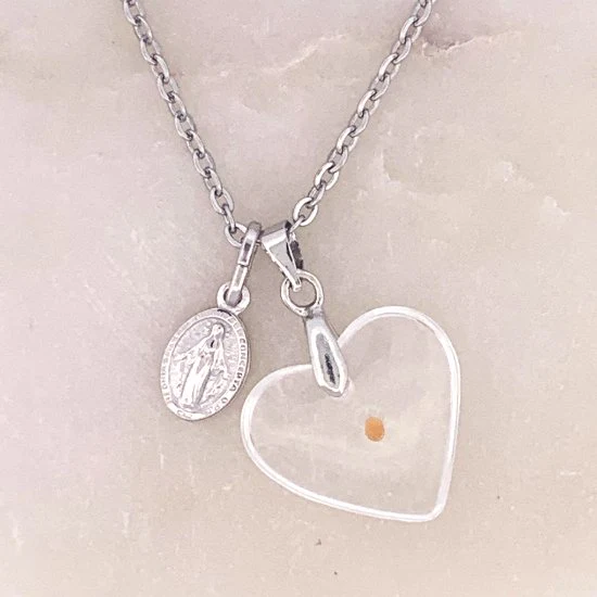 Silver Miraculous Medal & Mustard Seed Heart Necklace 18-inch - Image 4