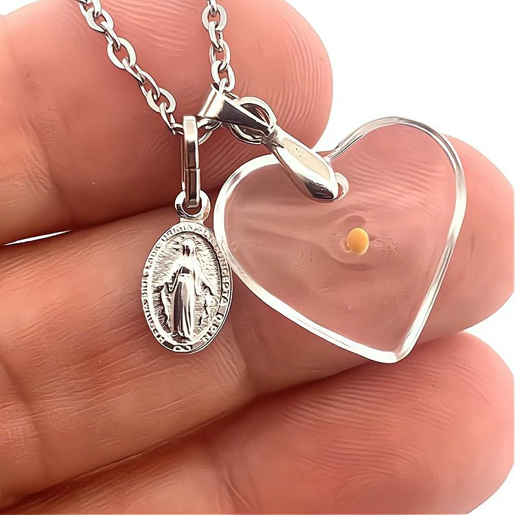 Silver Miraculous Medal & Mustard Seed Heart Necklace 18-inch - Image 5