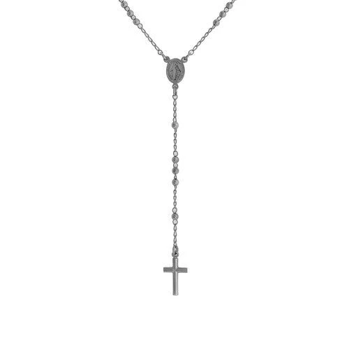 Dark Silver Rosary Choker w/ Black Crystals 18-inch - Image 22