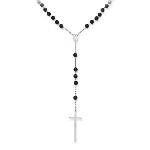 Dark Silver Rosary Choker w/ Black Crystals 18-inch - Image 25