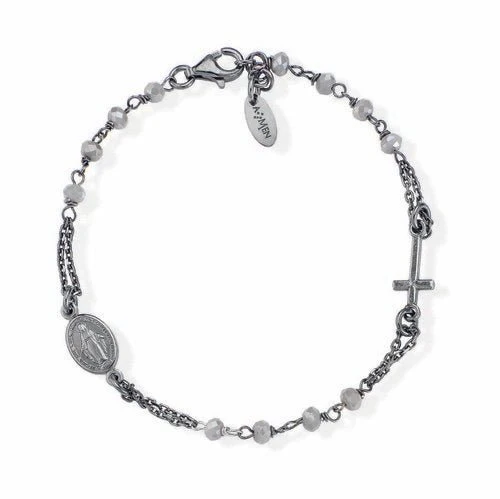 Dark Silver Rosary Choker w/ Black Crystals 18-inch - Image 6