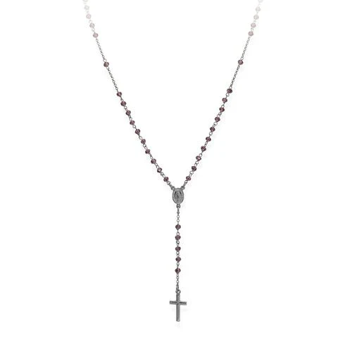 Dark Silver Rosary Choker w/ Black Crystals 18-inch - Image 7