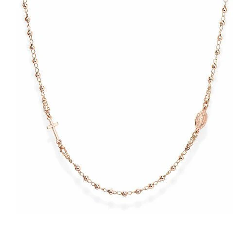Silver Rosary choker, rose 18-inch
