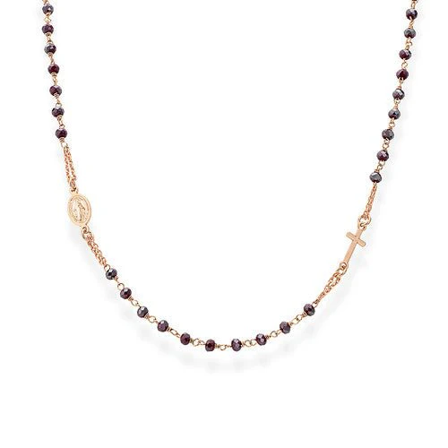 Sainterling Silver Rosary choker ruby red iridescent crystal 18-inch