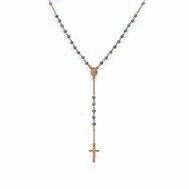 Silver Rosary classic necklace petroleum blue iridescent crystals - Rose 18-inch