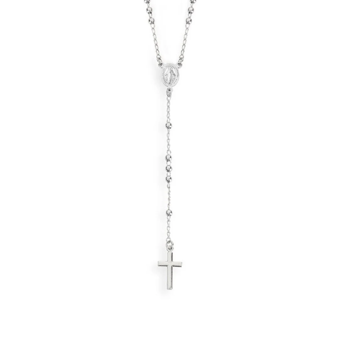Sterling Silver Rosary Classic Necklace, Rhodium 18-inch