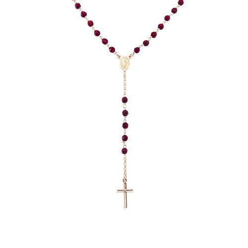 Sainterling Silver Rosary classic necklace ruby agate grains- rose 18-inch