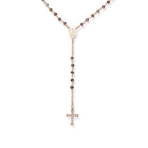 Silver Rosary classic purple crystals Cross pav- rose 18-inch