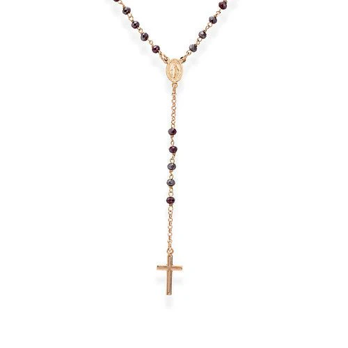 Sterling Silver Rosary Classic Ruby Red Iridescent Crystal 18-inch
