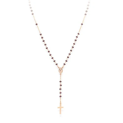 Silver Rosary necklace with purple crystals- 18-inch