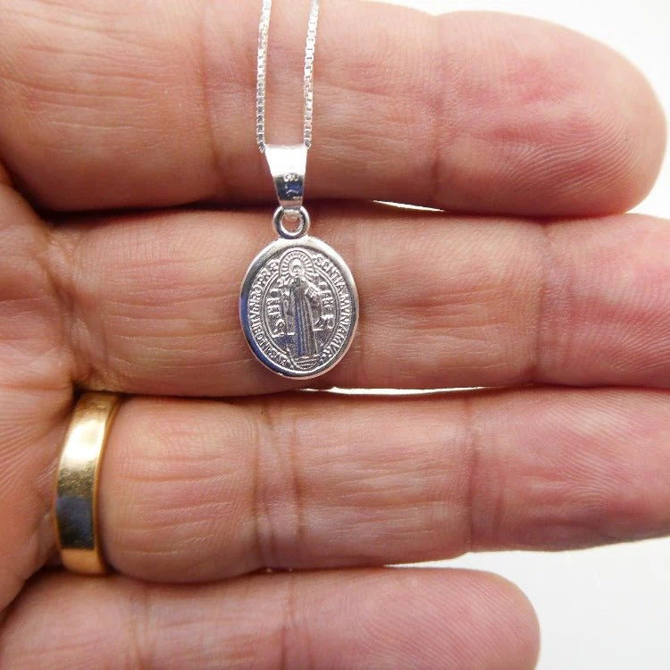 Silver Saint Benedict Medal Oval Necklace 18-inch - Image 2