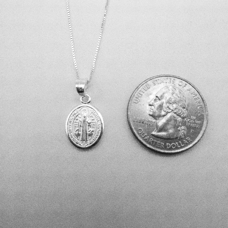 Silver Saint Benedict Medal Oval Necklace 18-inch - Image 3