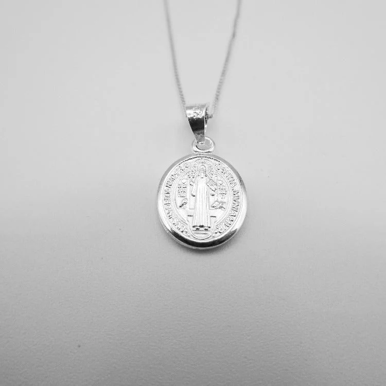 Silver Saint Benedict Medal Oval Necklace 18-inch - Image 4