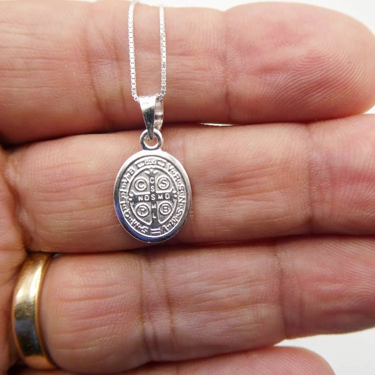Silver Saint Benedict Medal Oval Necklace 18-inch - Image 5