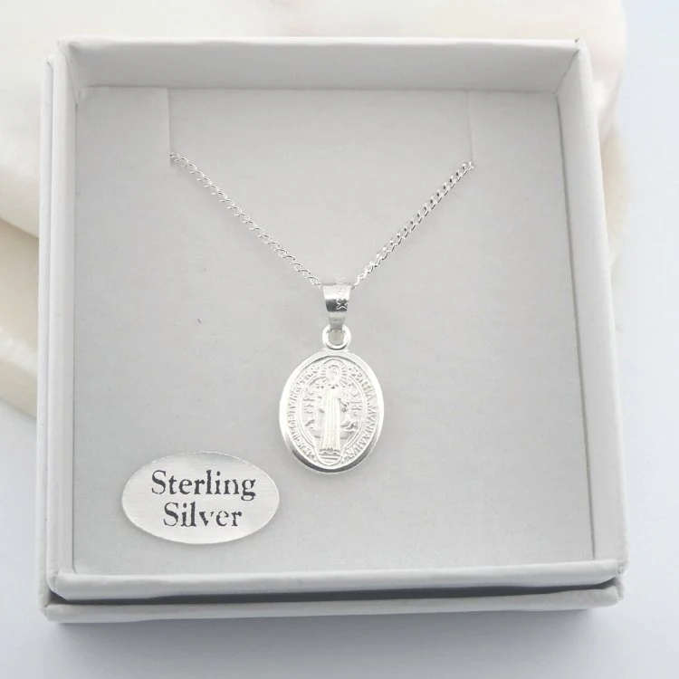 Silver Saint Benedict Medal Oval Necklace 18-inch - Image 6