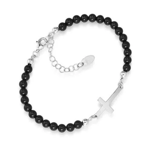 Sterling Silver with Onyx Beads Cross Bracelet 7.5