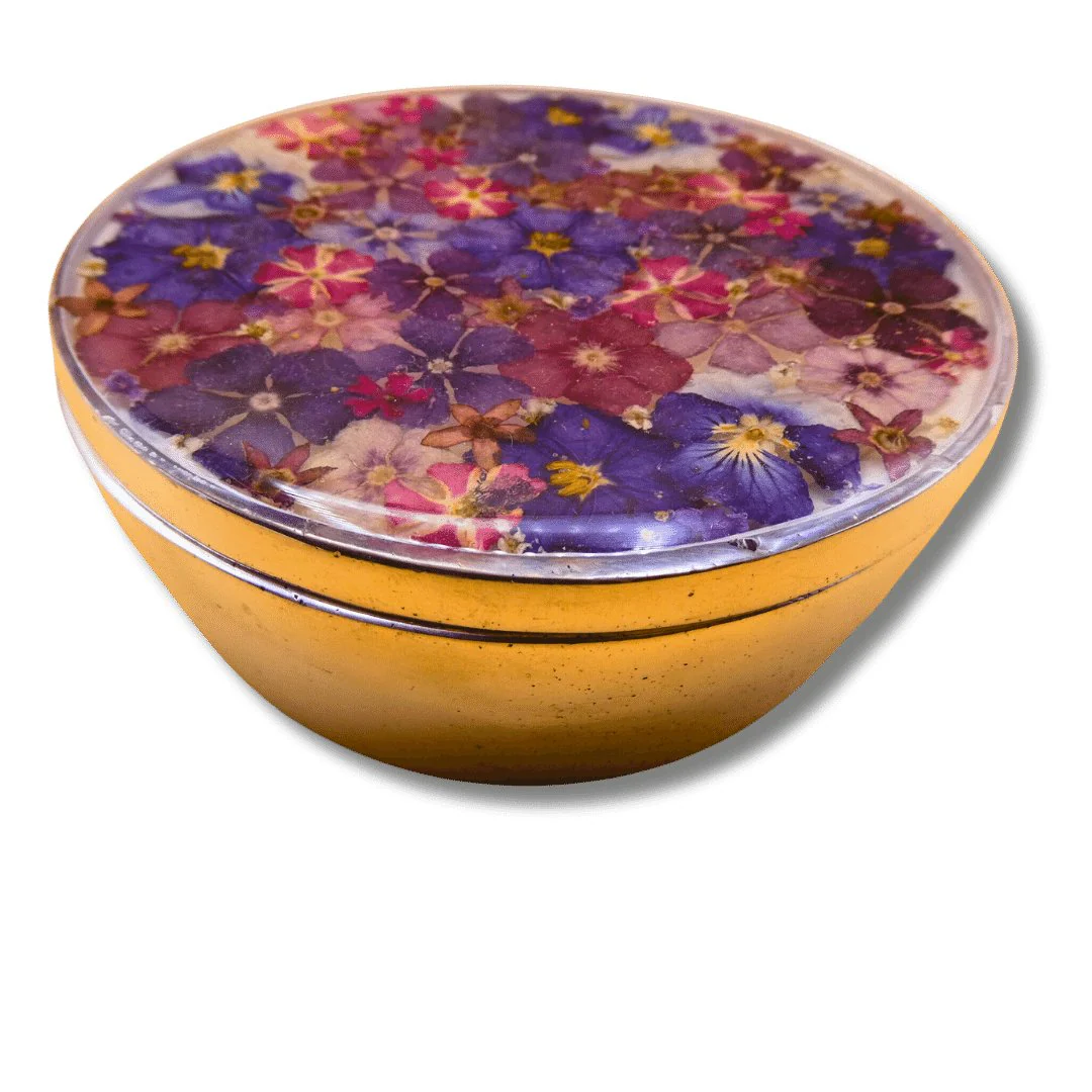 Flower Tin Box Case 4.3" x 1.75" x 3.6"