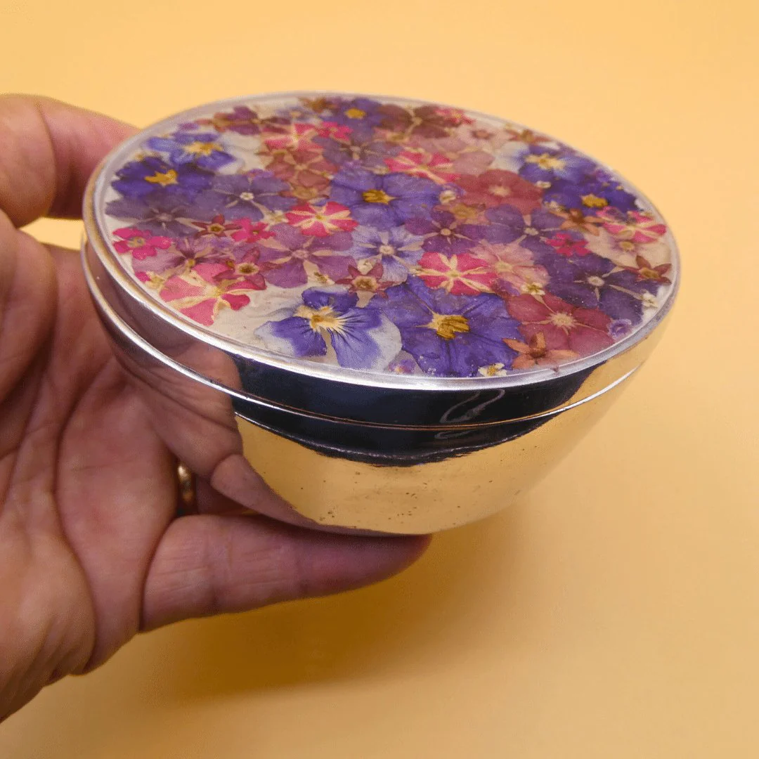 Flower Tin Box Case 4.3" x 1.75" x 3.6" - Image 2