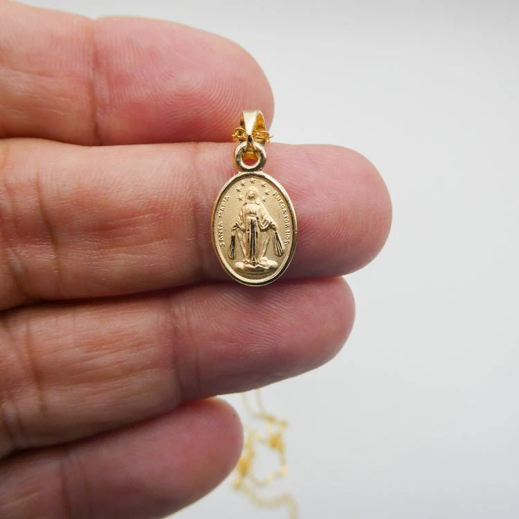 Gold-Plated Virgin Mary Necklace and Flowers Double Layer Necklace Set 18-inch - Image 11
