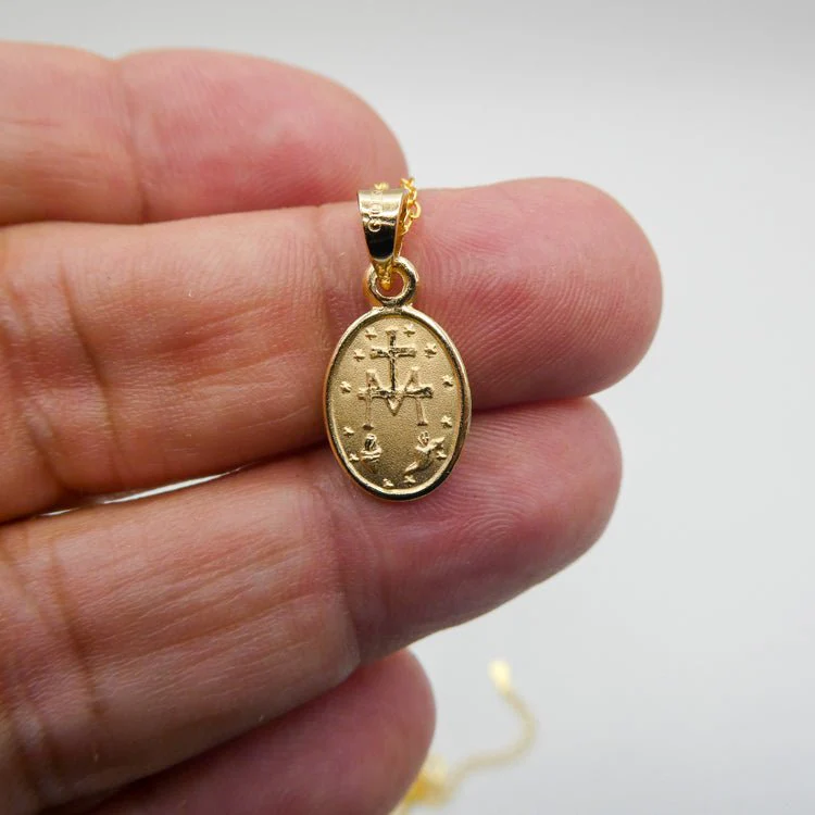 Gold-Plated Virgin Mary Necklace and Flowers Double Layer Necklace Set 18-inch - Image 13
