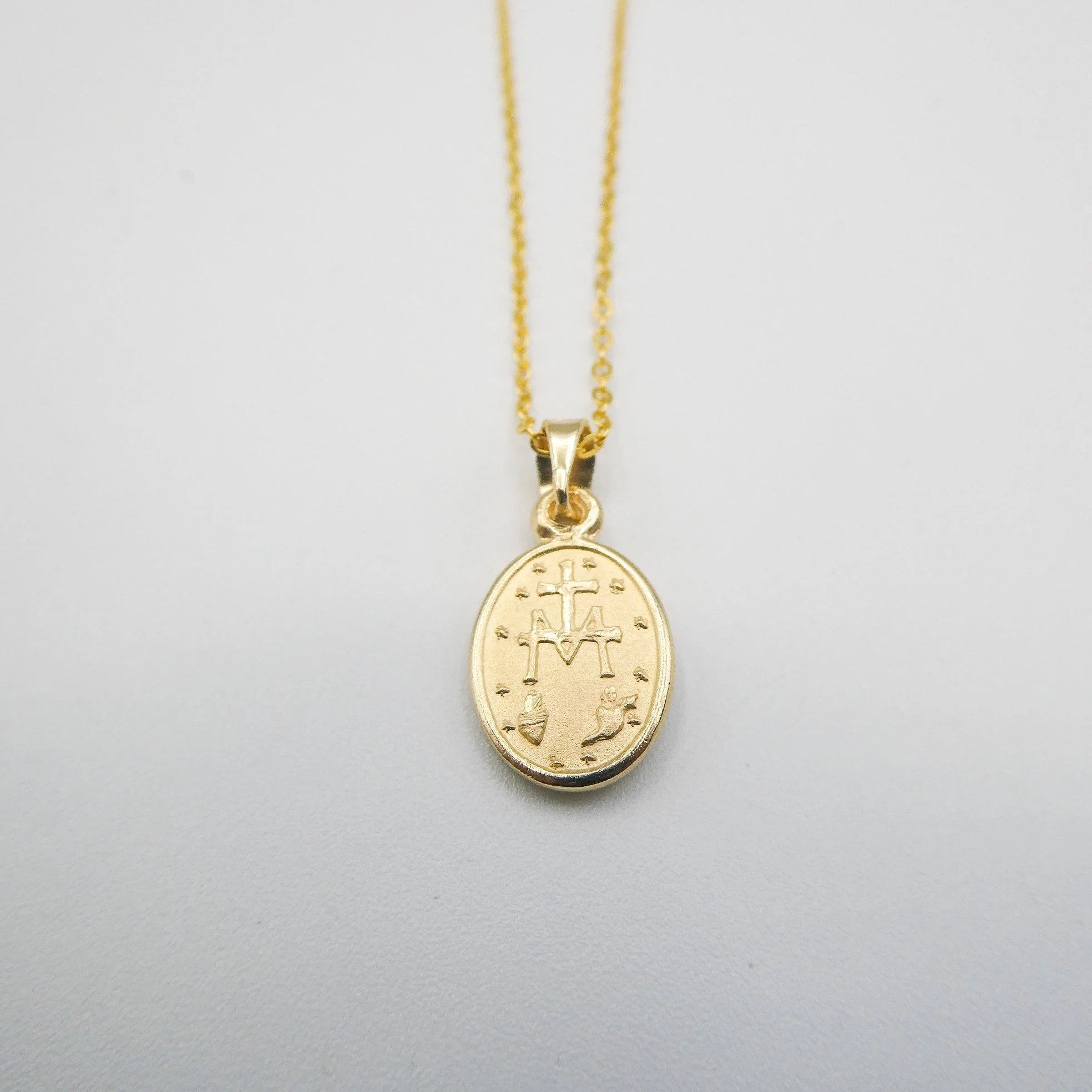 Gold-Plated Virgin Mary Necklace and Flowers Double Layer Necklace Set 18-inch - Image 16
