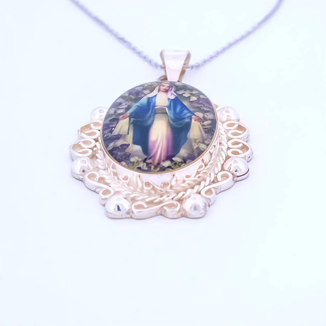 Our Lady of Grace Baroque Necklace w/ Pressed Flowers 18-inch - Image 7