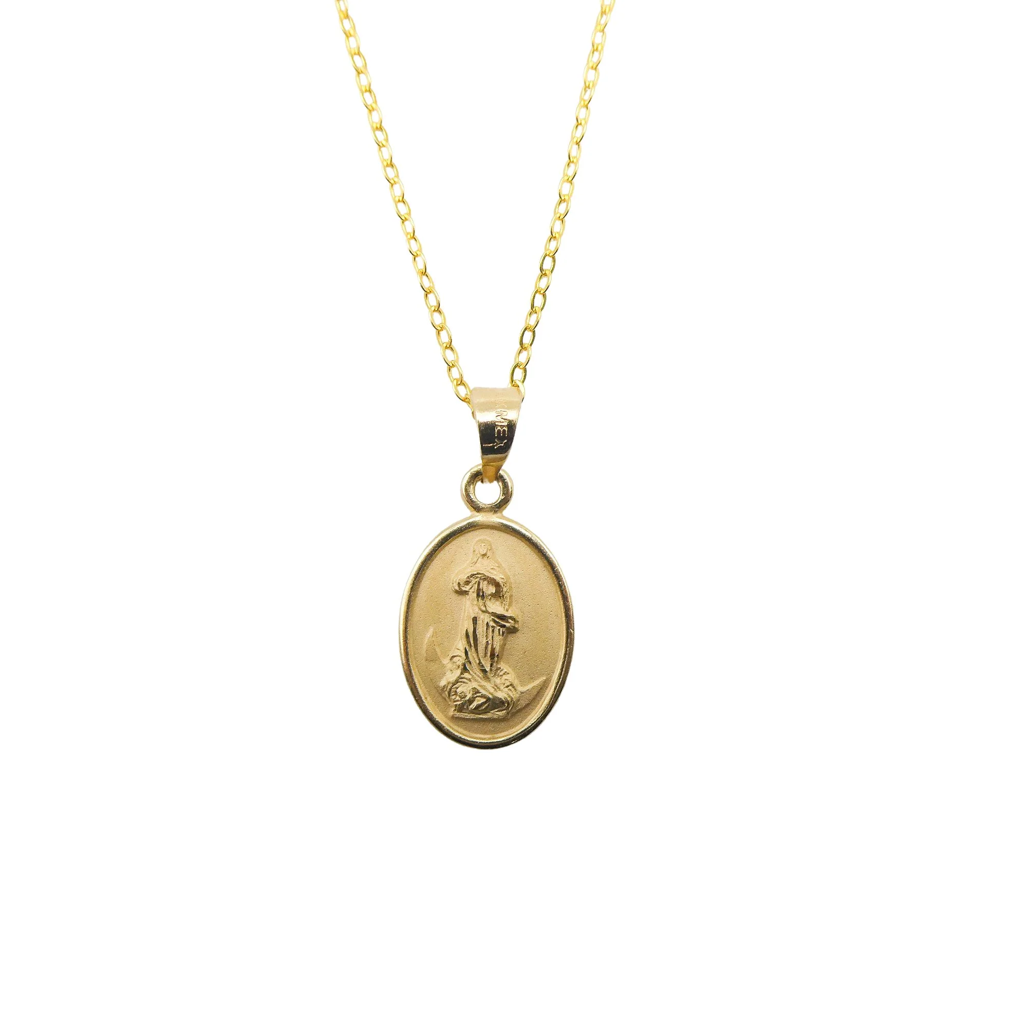 Gold Virgin Mary Oval Necklace 18-inch