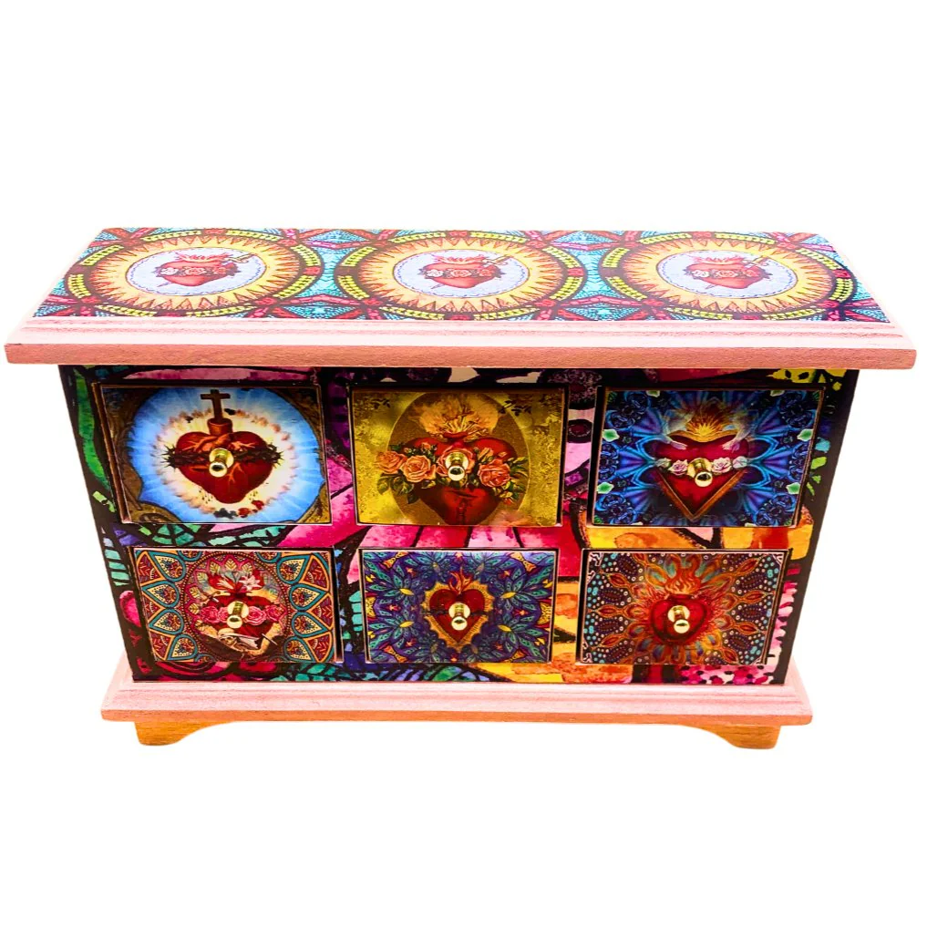 Wood Decoupage Jewelry Chest – Sacred Heart Designs 7.5" x 11" x 3.2"