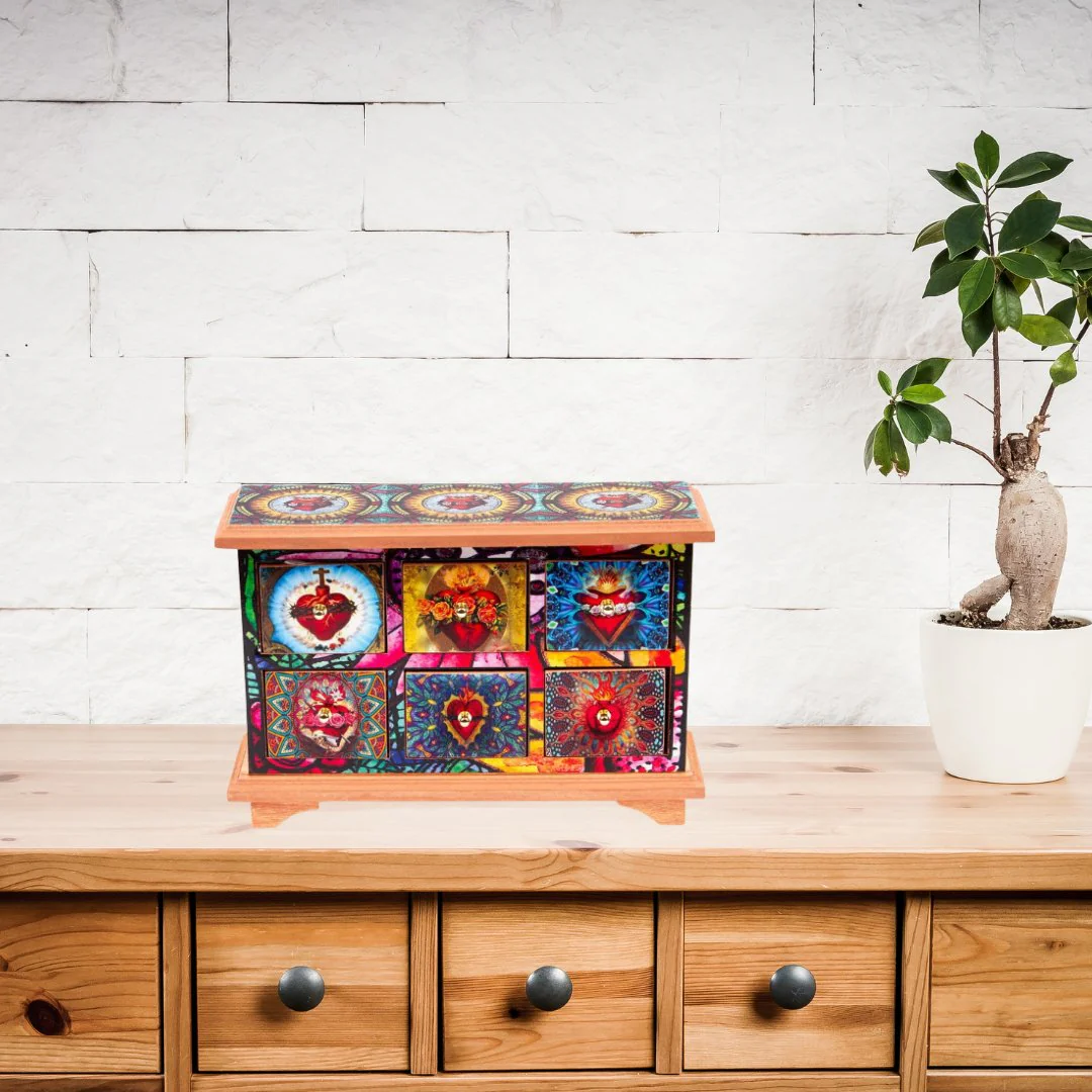 Wood Decoupage Jewelry Chest – Sacred Heart Designs 7.5" x 11" x 3.2" - Image 2
