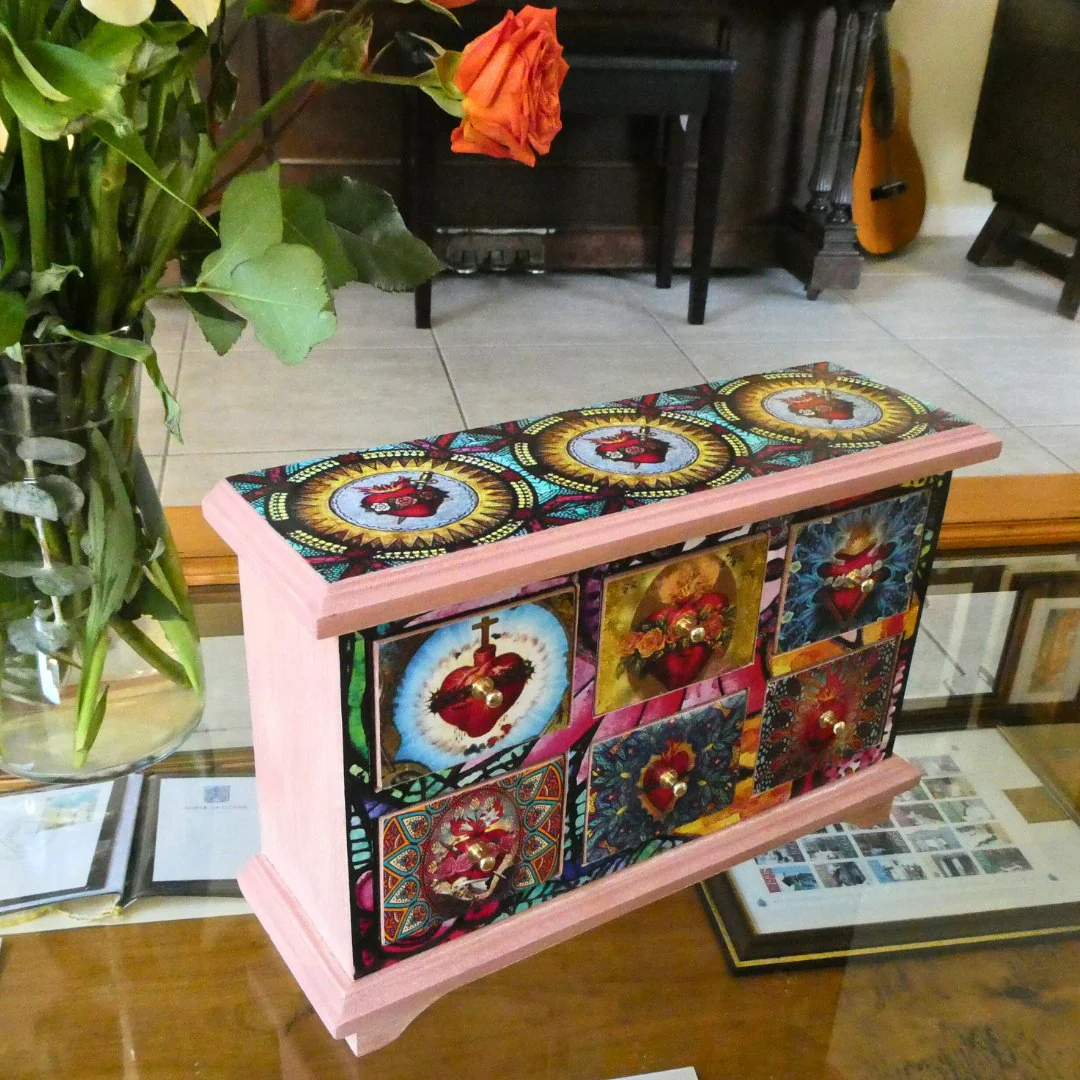 Wood Decoupage Jewelry Chest – Sacred Heart Designs 7.5" x 11" x 3.2" - Image 3